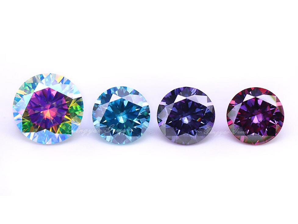 Round Multicolor Moissanite Stones: Red, Yellow, Blue, Green & Paraiba Colors
