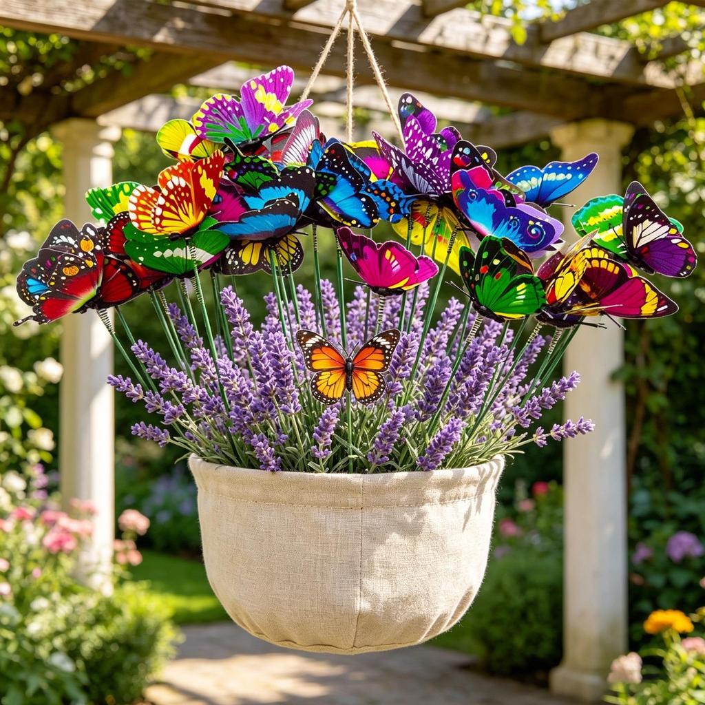 Butterfly Stakes 50 Pieces Artificial Waterproof Colorful Decor Garden Decoration For House Bedroom Living Room Patio Vase