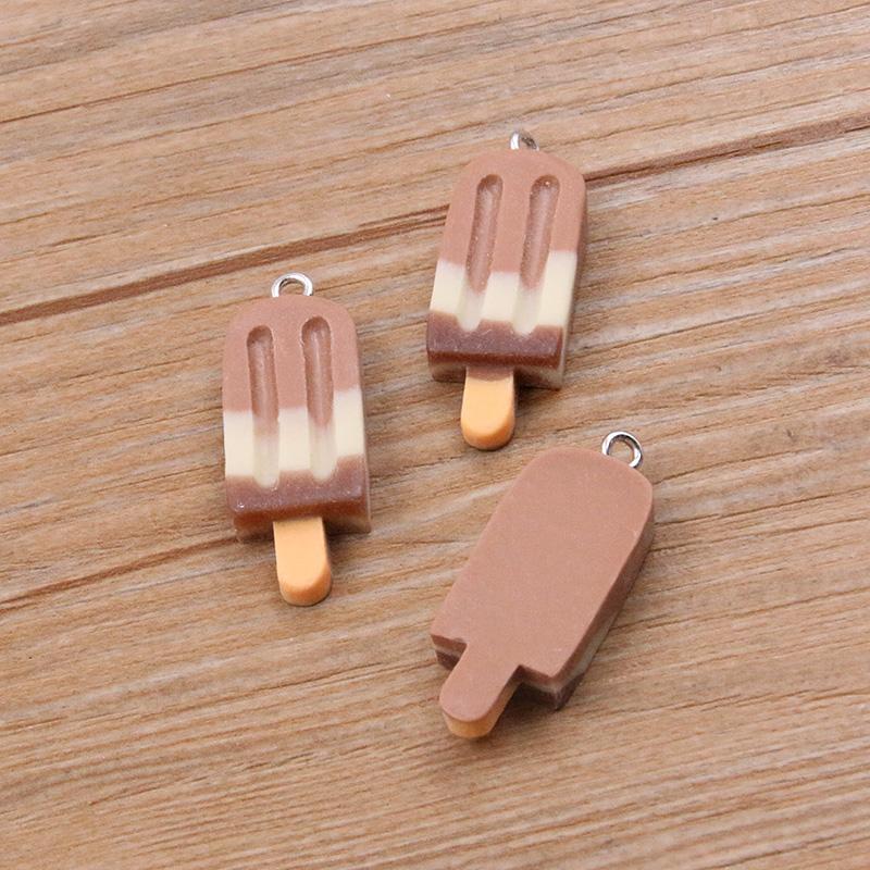 10PCS 12X32MM Mix Gradient Color Small Ice Cream Charms Resin Simulated Food Pendant For Making Jewelry DIY Earings Decoration