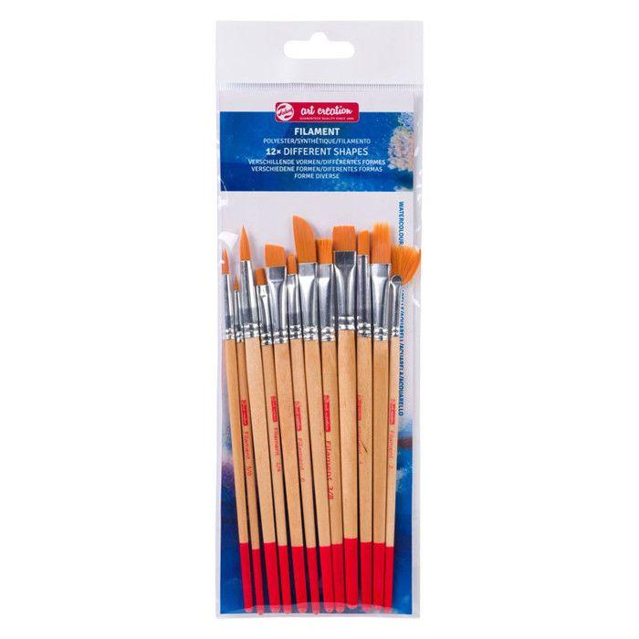 12 pinceaux - Peinture aquarelle - Assortiment formes - Synthétiques - Art Creation