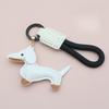 Custom Number Sausage Dog Leather Keychain Pendant Personalized Cartoon Keyring with Braid Rope Bag Car Key Ring