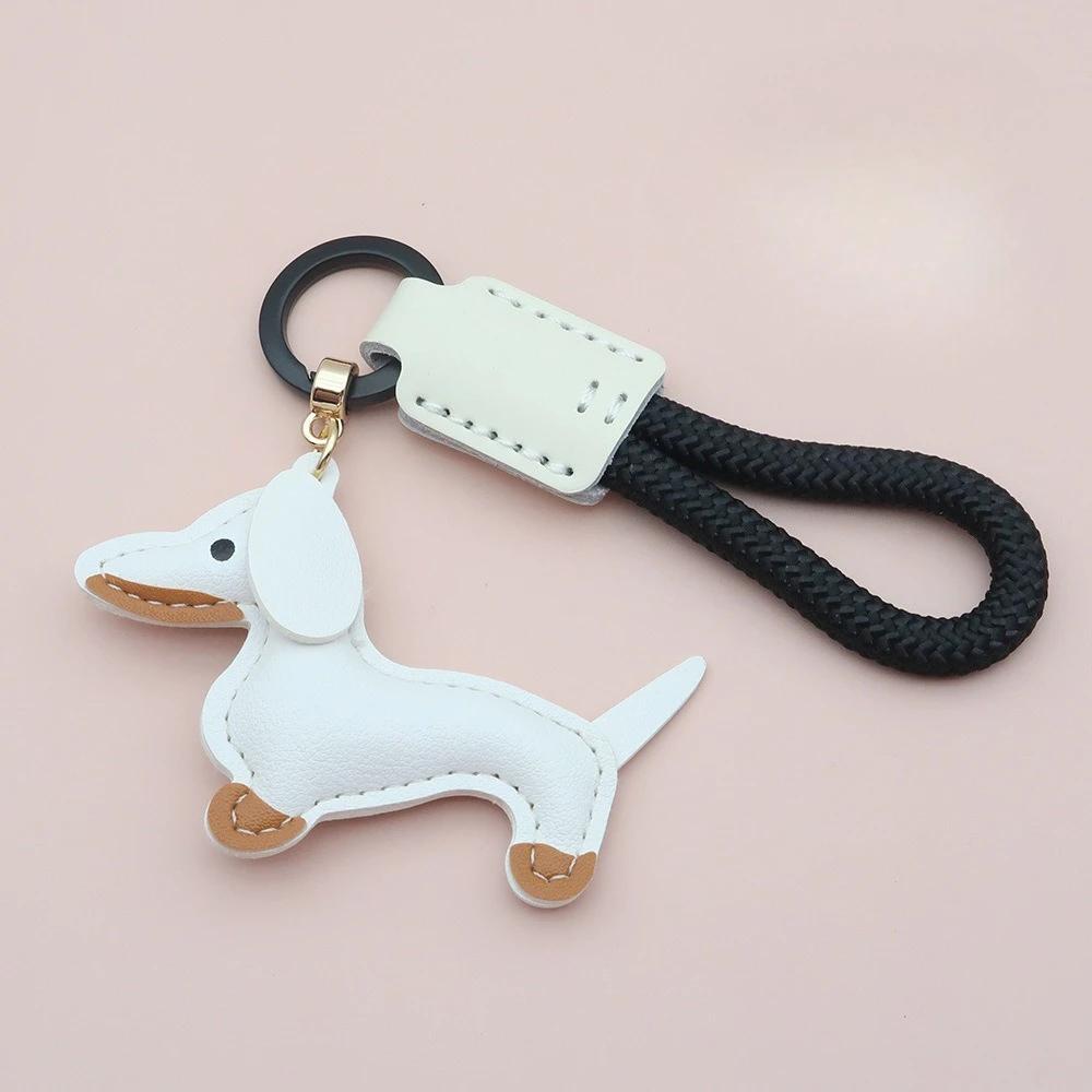 Custom Number Sausage Dog Leather Keychain Pendant Personalized Cartoon Keyring with Braid Rope Bag Car Key Ring