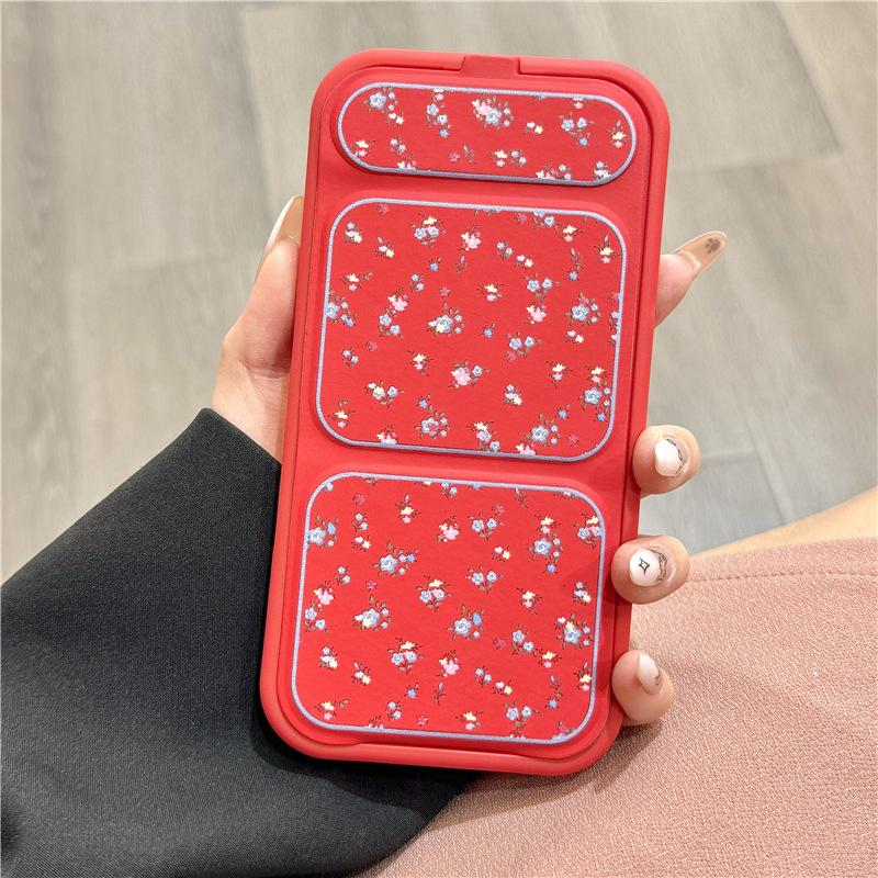 

Праздничный красный маленький цветочный складной чехол-подставка из кожи для iPhone16promax Apple 14 чехол для мобильного телефона 15/13 iPhone 11