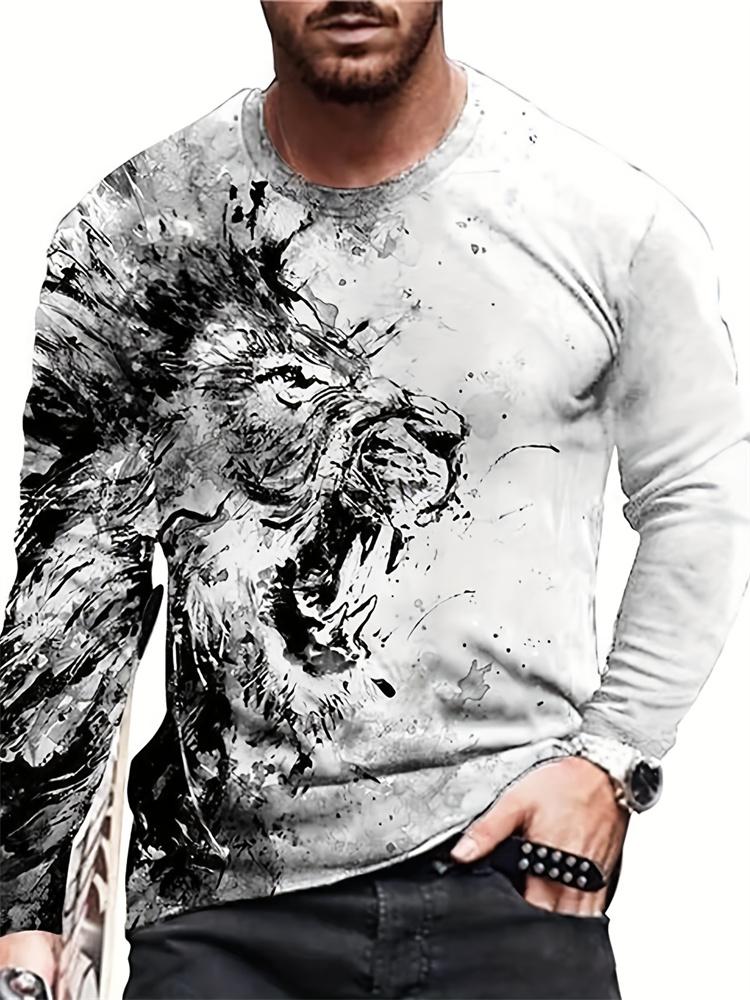 3D Eagle Print Men's Long Sleeve T-shirt Autumn Daily Casual Men's Long Sleeve Top Outdoor Street Fashion Long Sleeve T-shirt