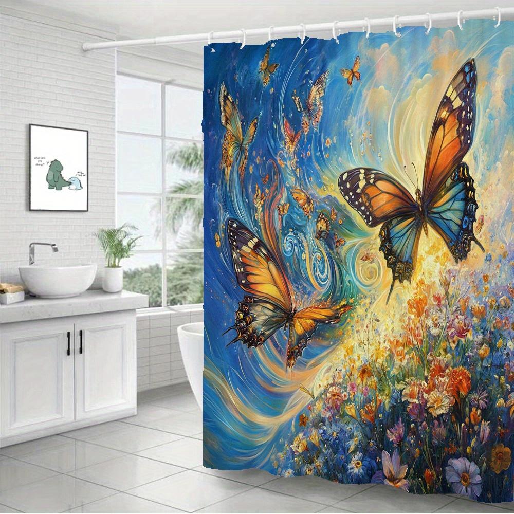 Vibrant Butterfly Garden Waterproof Mildew-Resistant Shower Curtain - Artistic Design for a Magical Bathroom Décor Experience