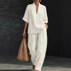Completi Estivi da Relax a 2 Pezzi per Donna con Scollo a V, Manica Corta e Pantaloni a Gamba Larga, Set Casual per Viaggi e Vacanze