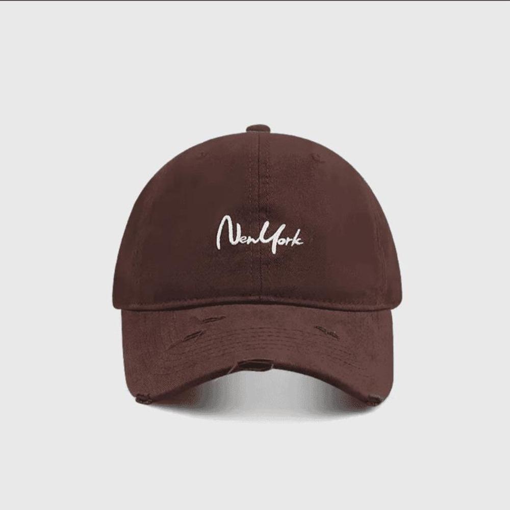 Cursive Embroidery Dad Hat Cotton Wide Brim Cap Vintage New York Baseball Cap Sun Protection