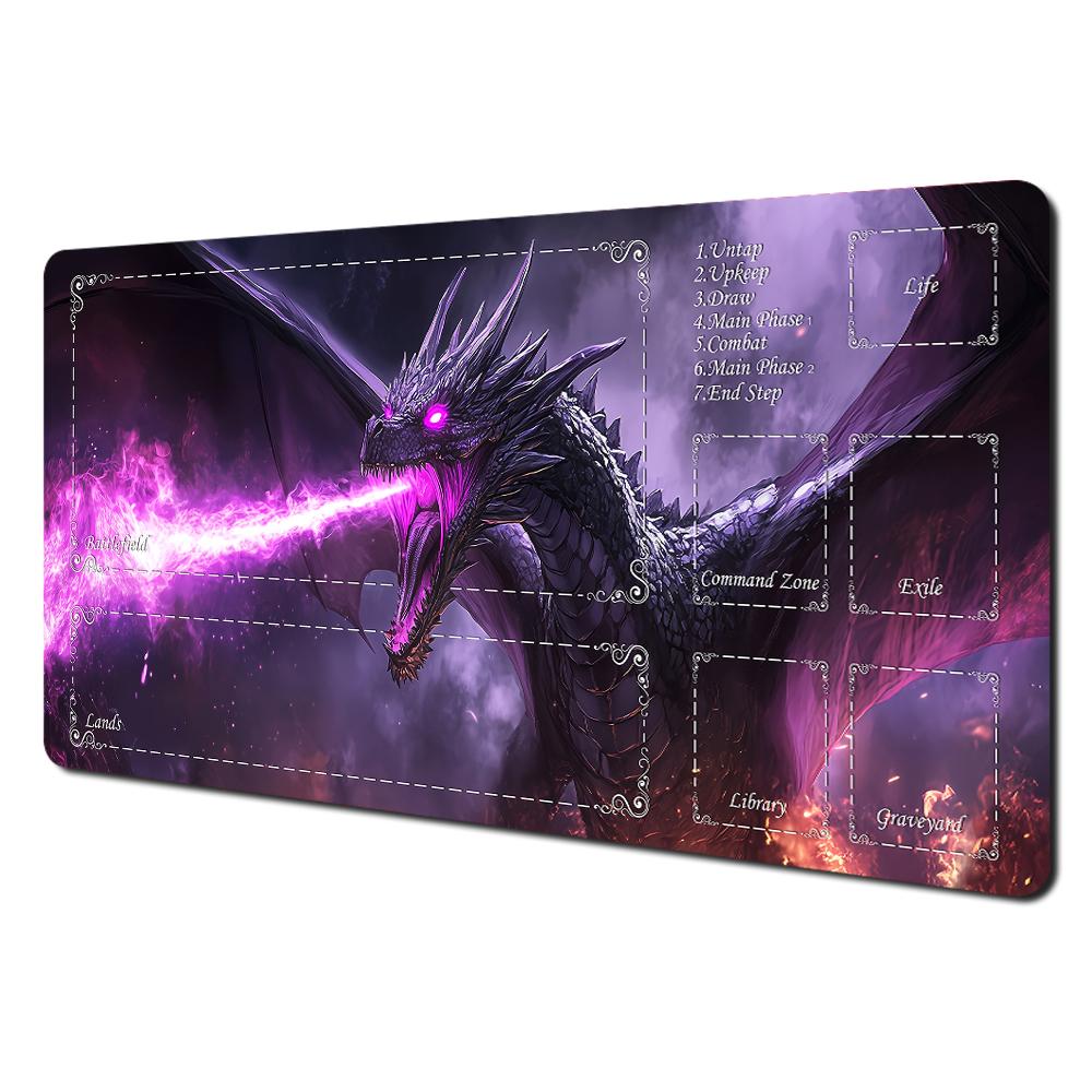 Purple Rose Galaxy Dragon MTG Playmat AntiSlip Stain Resistant Fantasy Gaming Desk Mat for TCG Players