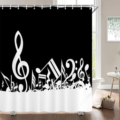 Cortina de Ducha Patrón Musical Blanco y Negro Impresión 3D Cortina de Ducha Poliéster Impermeable Decoración del Baño del Hogar Cortina 180x180