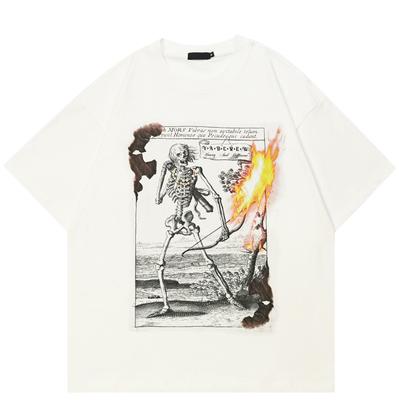 Streetwear Skelett Grafik T-Shirt Baumwoll T-Shirt Unisex Oberteile Tees Sommer Kurzarm T-Shirt