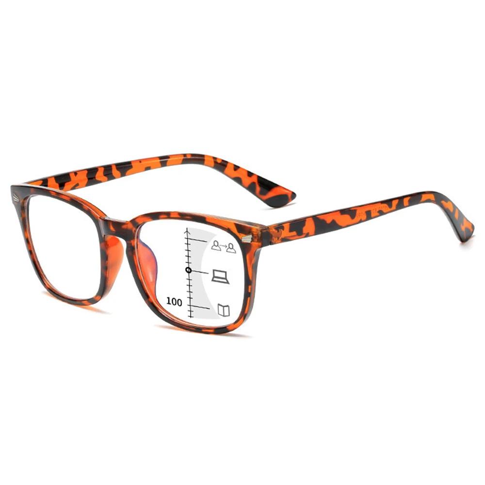Square Progressive Multifocus Reading Glasses Anti Blue Light Presbyopic Glasses Spring Hinge Readers Far And Near Dual-Use