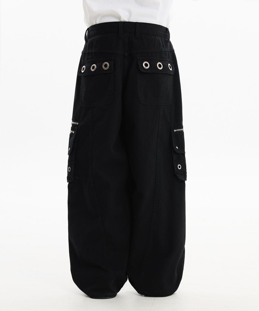 HOODHOOD Eyelet Cargo Pants Black
