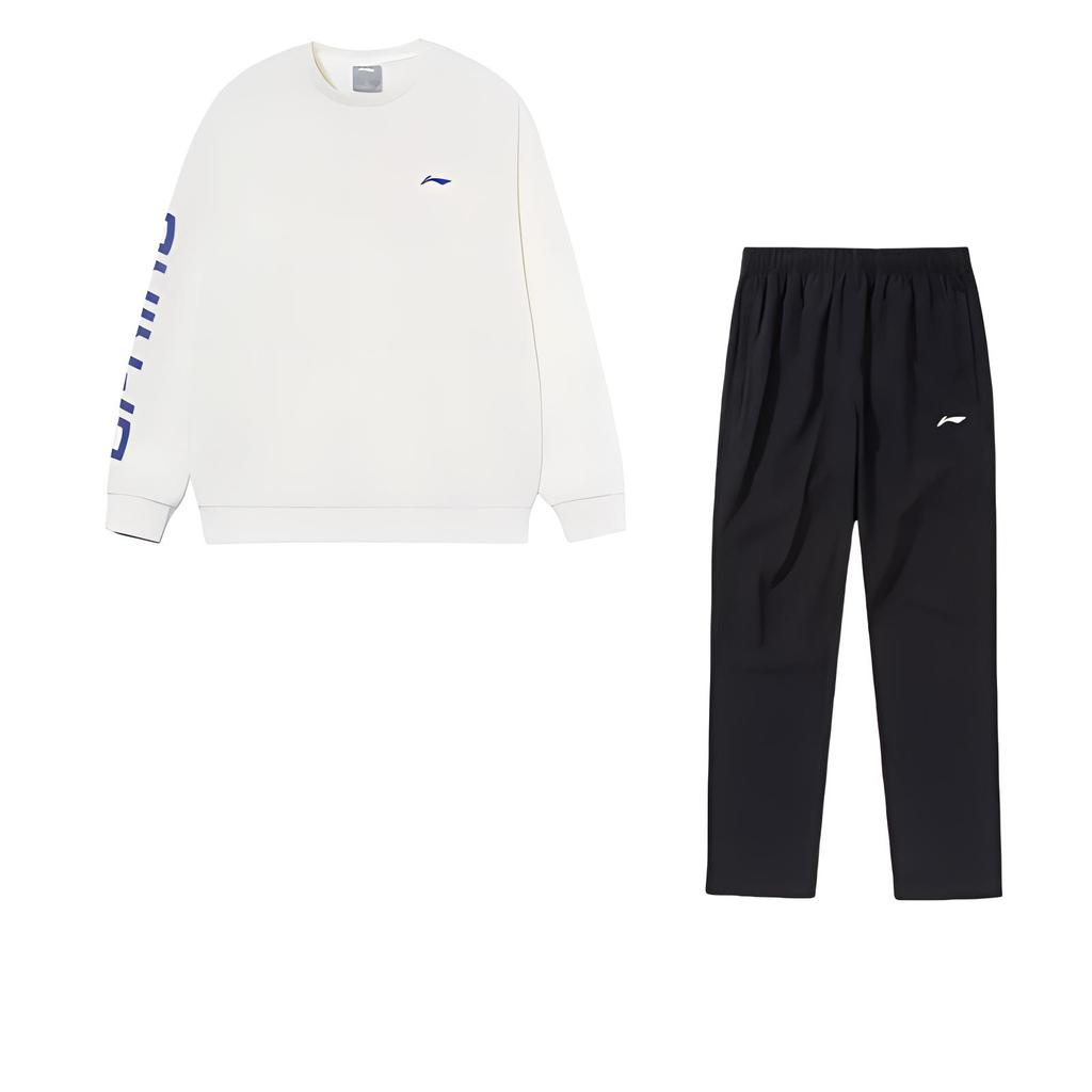 Li-Ning Versatile Printed Warm Loose Pullover Long Sleeve Sweatshirt Comfortable Long Pants Casual Sports Suit AWDRF44-3+AYKT413-1