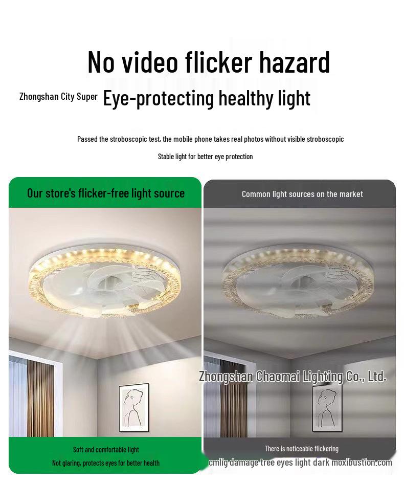 E27 Screw-in Crystal Seven-Blade Indoor LED Fan Light with Stepless Dimming and Remote Control