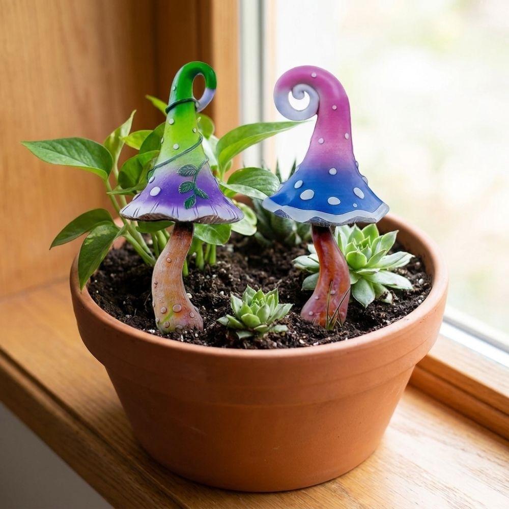 1 Pair Vintage Hand Painted Mushroom Potted Landscape Stake Outdoor Lawns