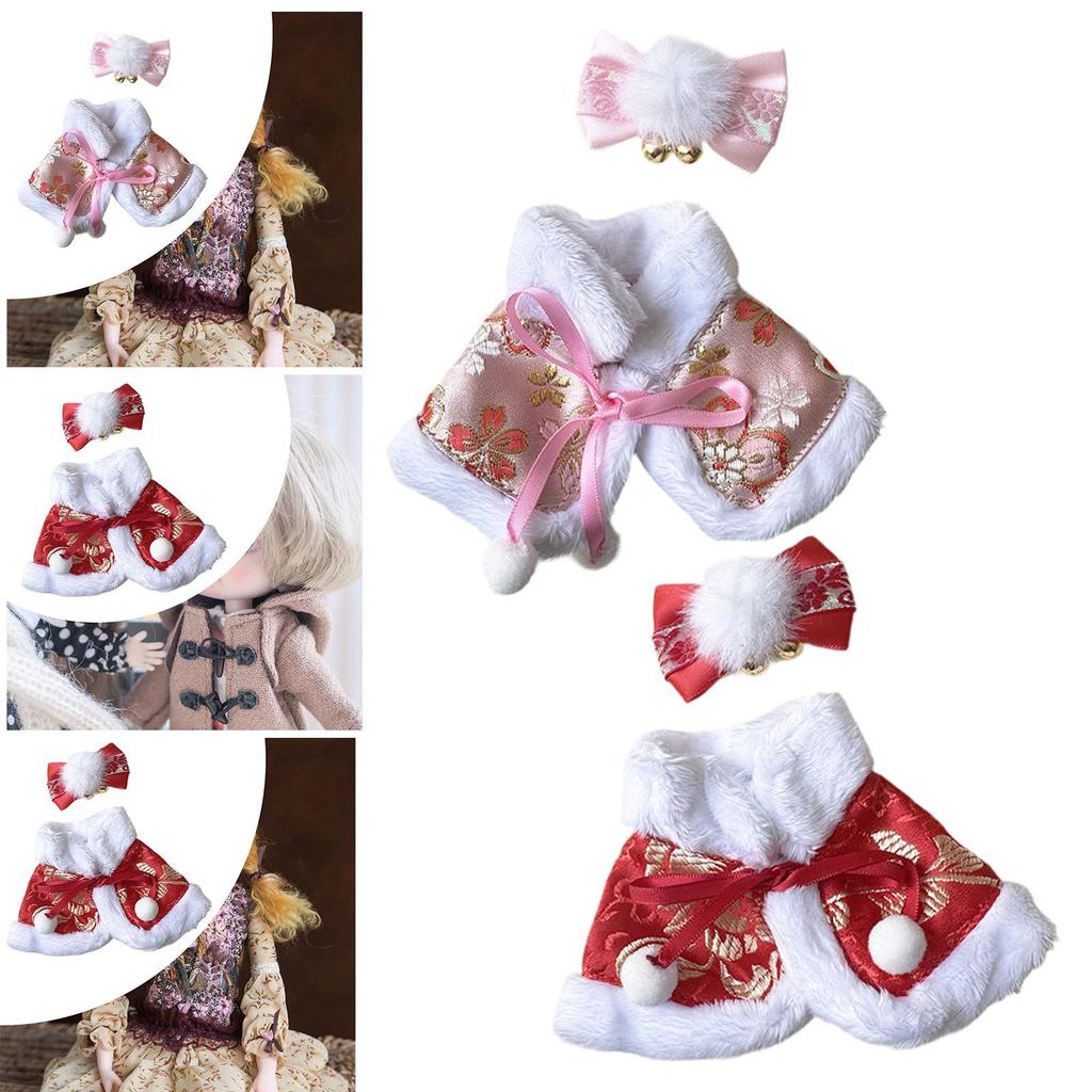 Stuffed Doll Shawl Costume Set Adorable Pretend Play with Hair Accessory Cape Make Your Own Dolls Doll Clothes for 15cm Dolls