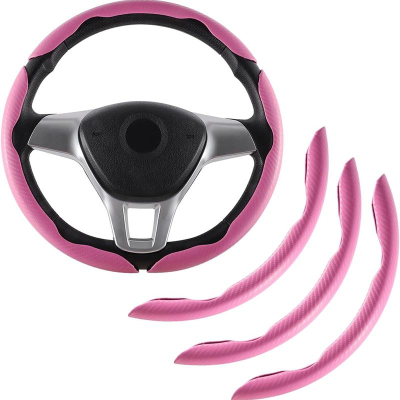 2/3 Pezzi Coprivolante in Fibra di Carbonio per Auto 38cm Antiscivolo Copri Carta Maniglia Booster Volante Auto Copertura Protettiva