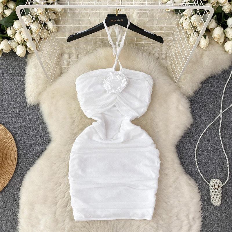 

Halter Collar Pleated Strapless Mini Dress Women Sexy Off Shoulder Elegant Evening Party Dresses Female Korean Fashion Vintage Club Dress S білий