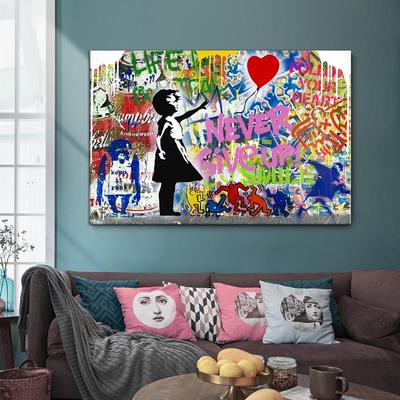 Banksy Balloon Girl Canvas Paintings Graffiti Street Pop Artwork Never Give Up Wall Art Posters Pictures for Modern Home Decor