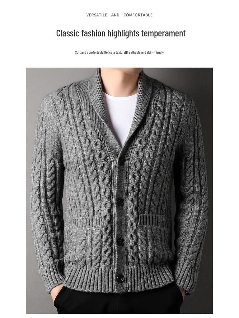 Maglione a coste con revers - Stile britannico, manica lunga per autunno e inverno
