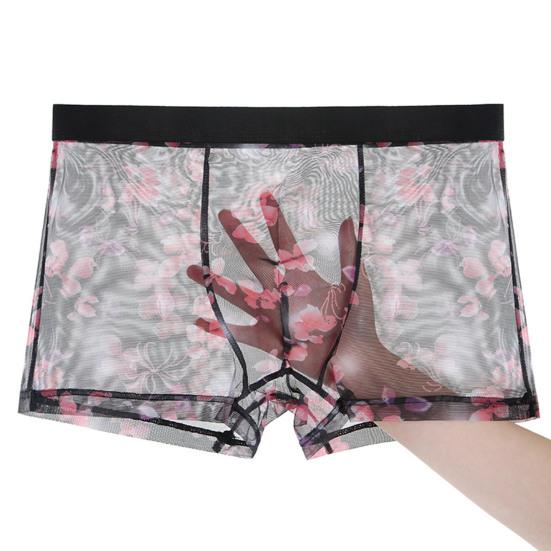 Men Sexy Underpants Ultra-thin Transparent Mesh Boxer Briefs See Through Stretchy Underwear for Daily Wear Home