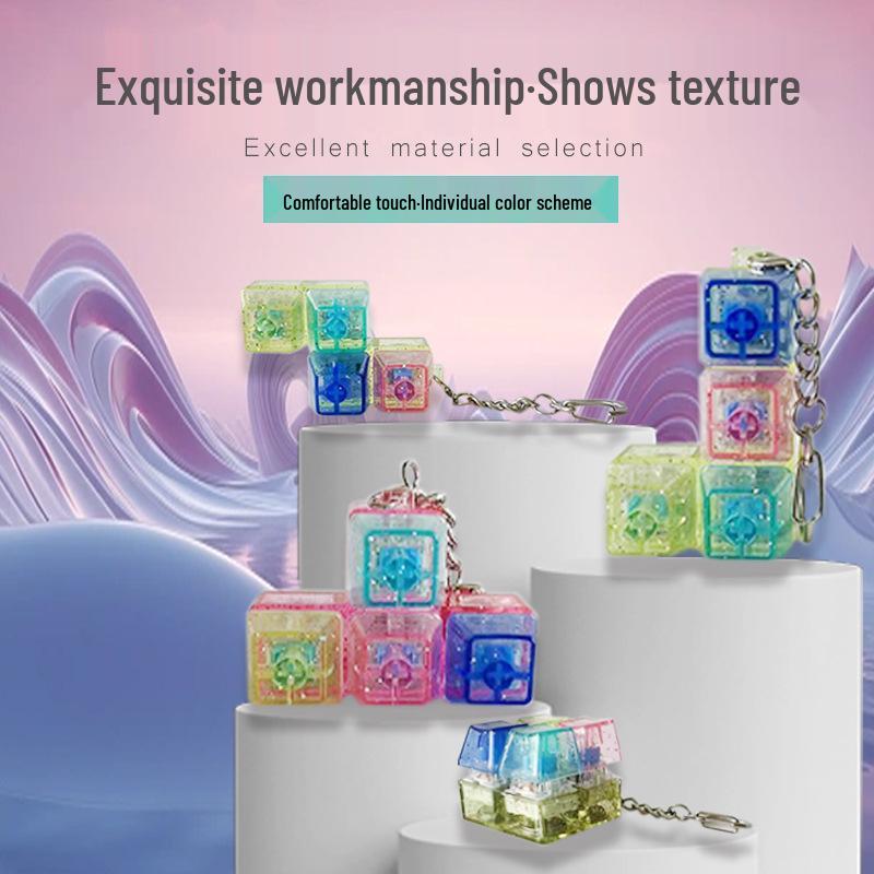 Fingertip Decompression Tetris Keychain Light-Up Wooden Fish Toy