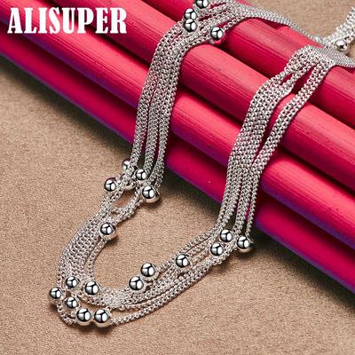 925 Sterling Silber kleine glatte Perlen Ball Trauben Halskette 18 Zoll Kette Schmuck