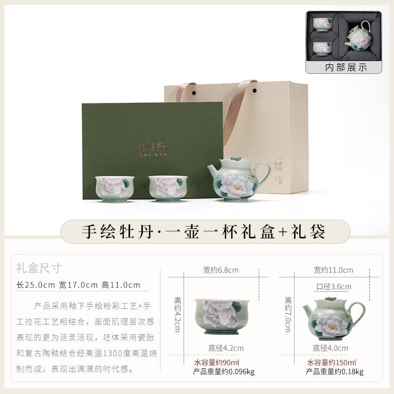 Pastel Hand-painted Teapot Teacup for One Person, Kung Fu Tea Set, Small Set, High-end Tea Set, Gift Box, Gift Companion