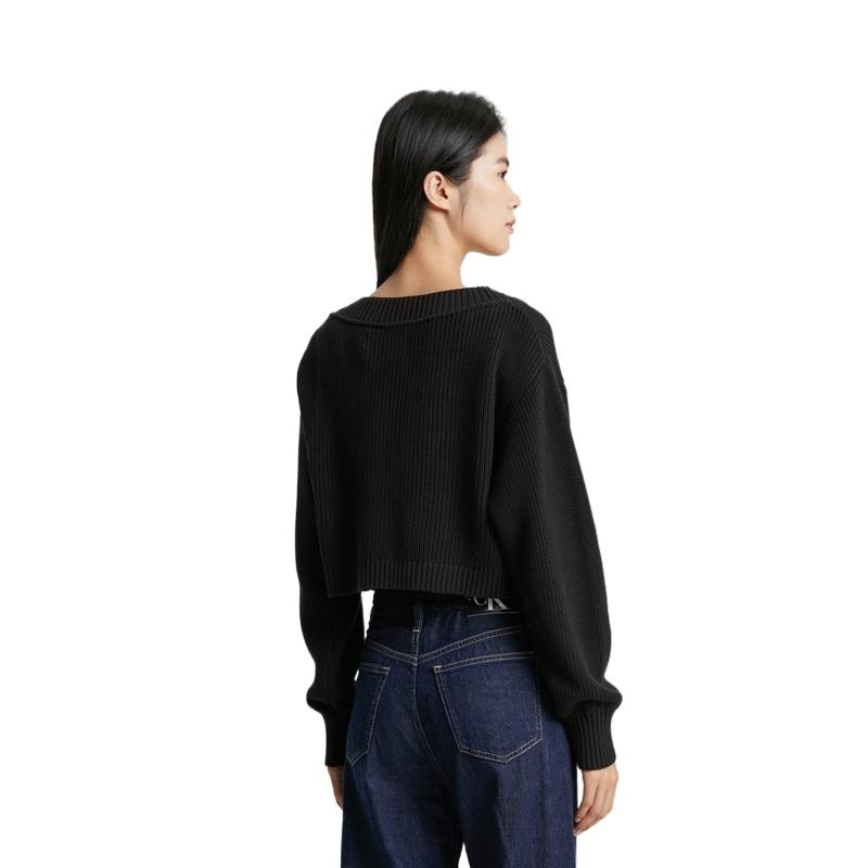 Calvin Klein Fashion Simple Embroidered Vest Solid Color Knit Top Women tops Space-Black J222309-BEH