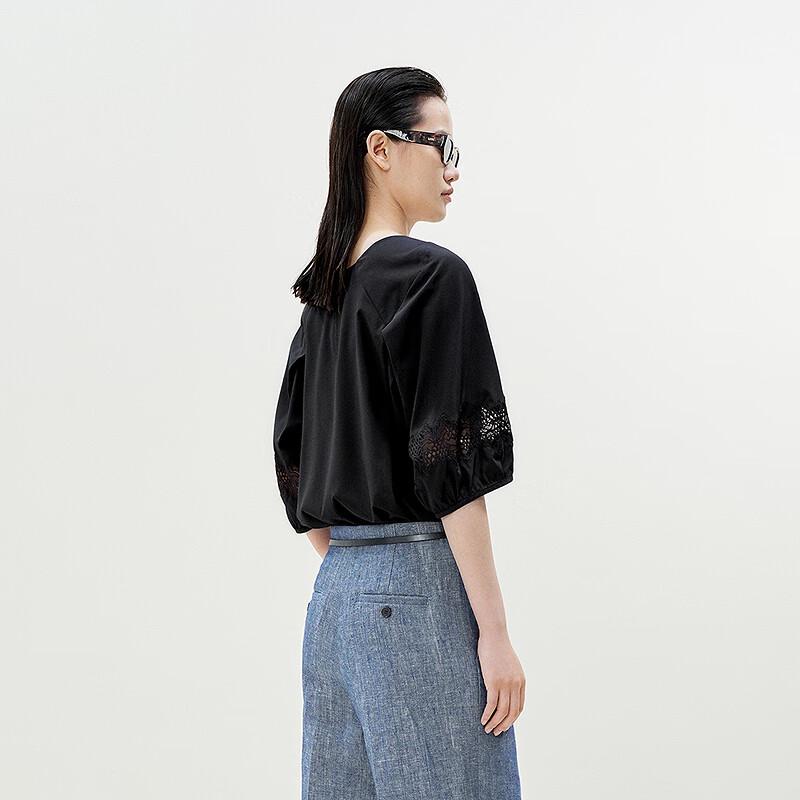 LESS 2025 Summer Half-Sleeve Round Neck Blouse