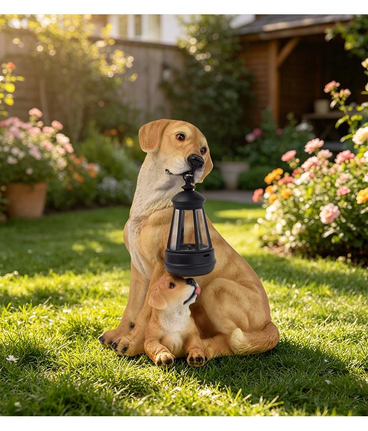 Powered Dog Holding Lamp Garden Statue Mother and Puppy Outdoor Decor for Yard Patio