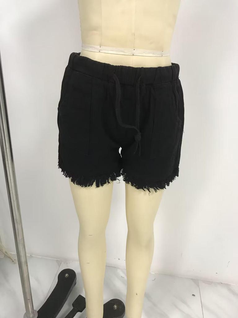 Women's Elastic Waist Tassel Denim Shorts