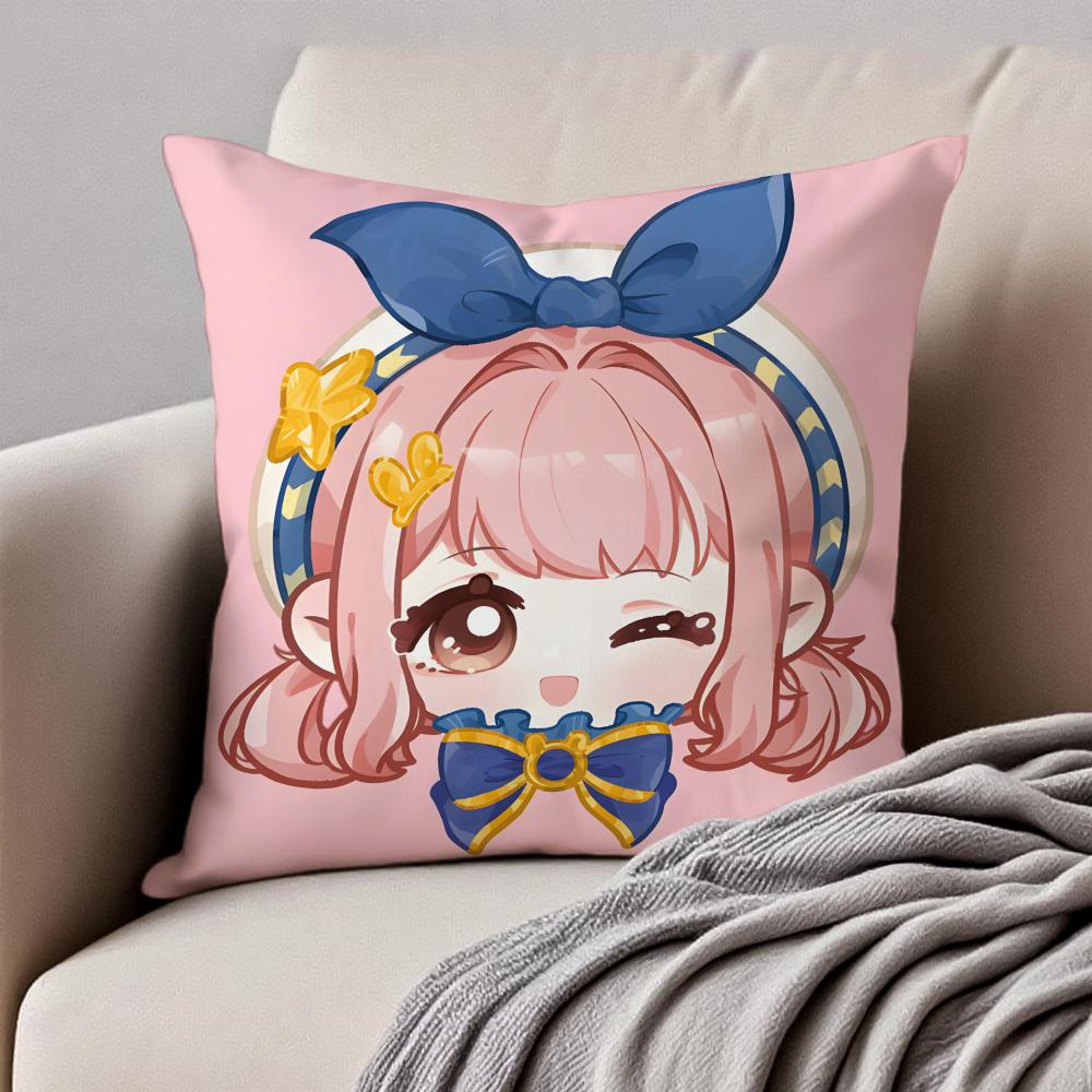 Sweet Pink N-Nikki And M-Momocat Chibi Icons Cushion Cover Pillowcase Anti-Dustmite Invisible Zipper Short Plush Sofa Cushion