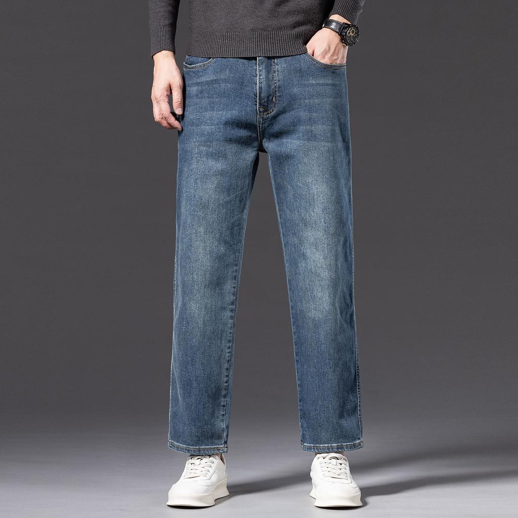 Small Jeans Men's Pure Cotton Loose Straight Wide-leg Elastic Casual Versatile Trendy Denim Trousers