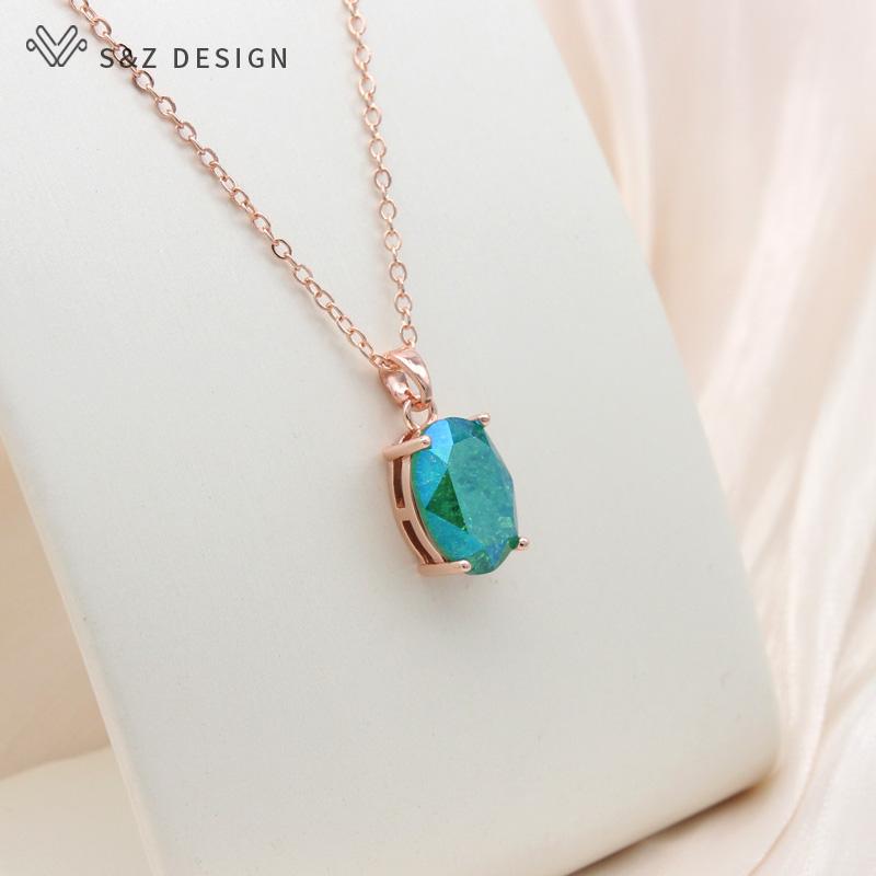 Fashion Ice Crack Egg Shape Oval Crystal Pendant Necklace For Women Elegant Party Rose Gold Color Jewelry