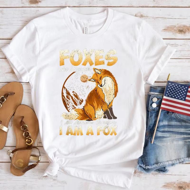 

Foxes Are Awesome I Am Awesome Therefore I Am A Fox Printing T Shirt UnisexWomen Tops Tees Summer Cool Loose Short Sleeve 4XL