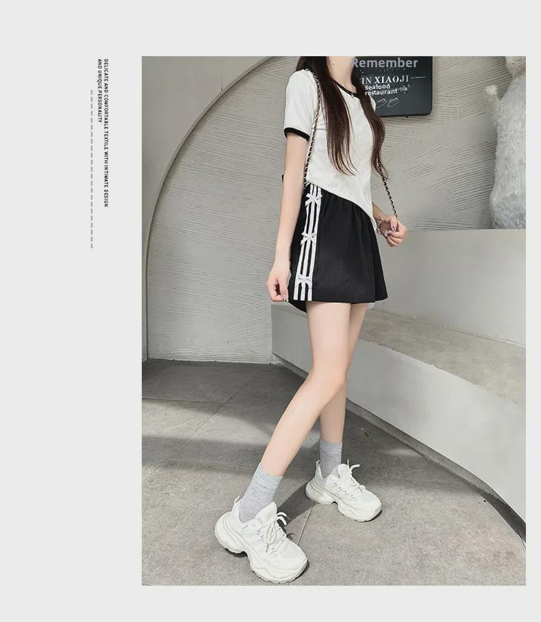 2025 Women's High Waist Striped Bow Shorts: Summer Casual Loose Fit, Wide Leg