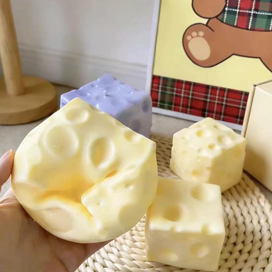 Two Sizes Cheese Cube Stress Ball Cheese Shapeable Squeeze Ball Non-Bounce Fidget Toy ASMR Sensory Anti-Stress Festival Gift