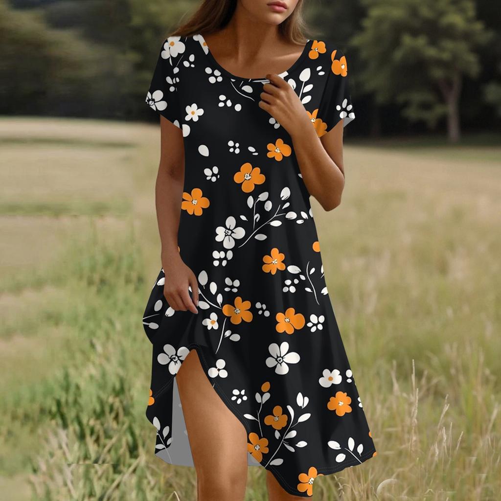 Women's Fashion Casual V-Neck Short Sleeve Drawstring Sequin Printed Dresses