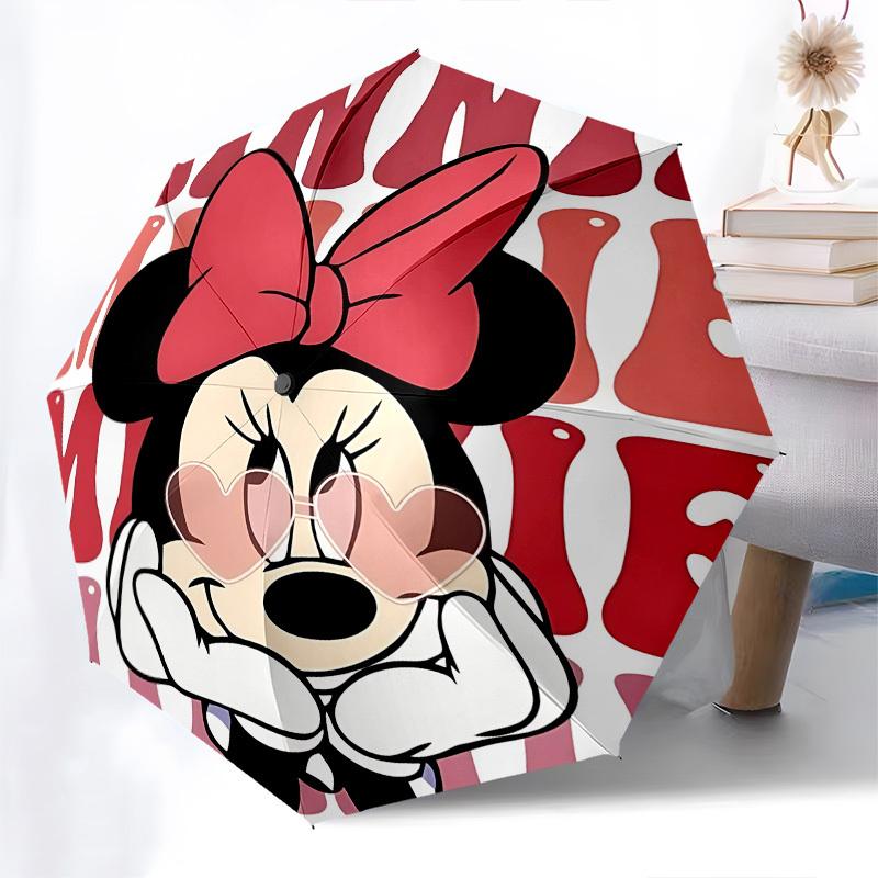 Minnie Mouse Heart Themed Automatic Opening and Closing Umbrella, Brightly Colored 8-rib Portable Umbrella, Suitable for Men and Women, A Perfect Gift