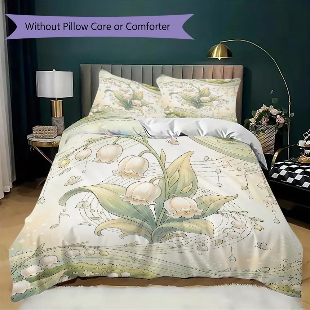 Green Lily Valley Pattern Bedding uilt Set uilt Cover Pillowcase Home Decoration Birthday Gift (1 * duvet cover + 2 * pillowcase without core)