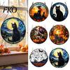 Tiffany Style Light Refraction Halloween Moon Black Cat Suncatcher Jigsaw Puzzle, 2D Acrylic Mystical Feline Window Hanging Unique Birthday