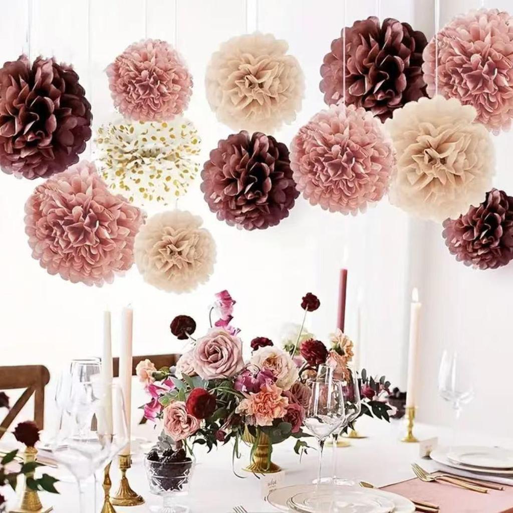 Dark Green Honeycomb Paper Flower Ball Set for Party, Wedding, or Event Decoration - 15 Pieces