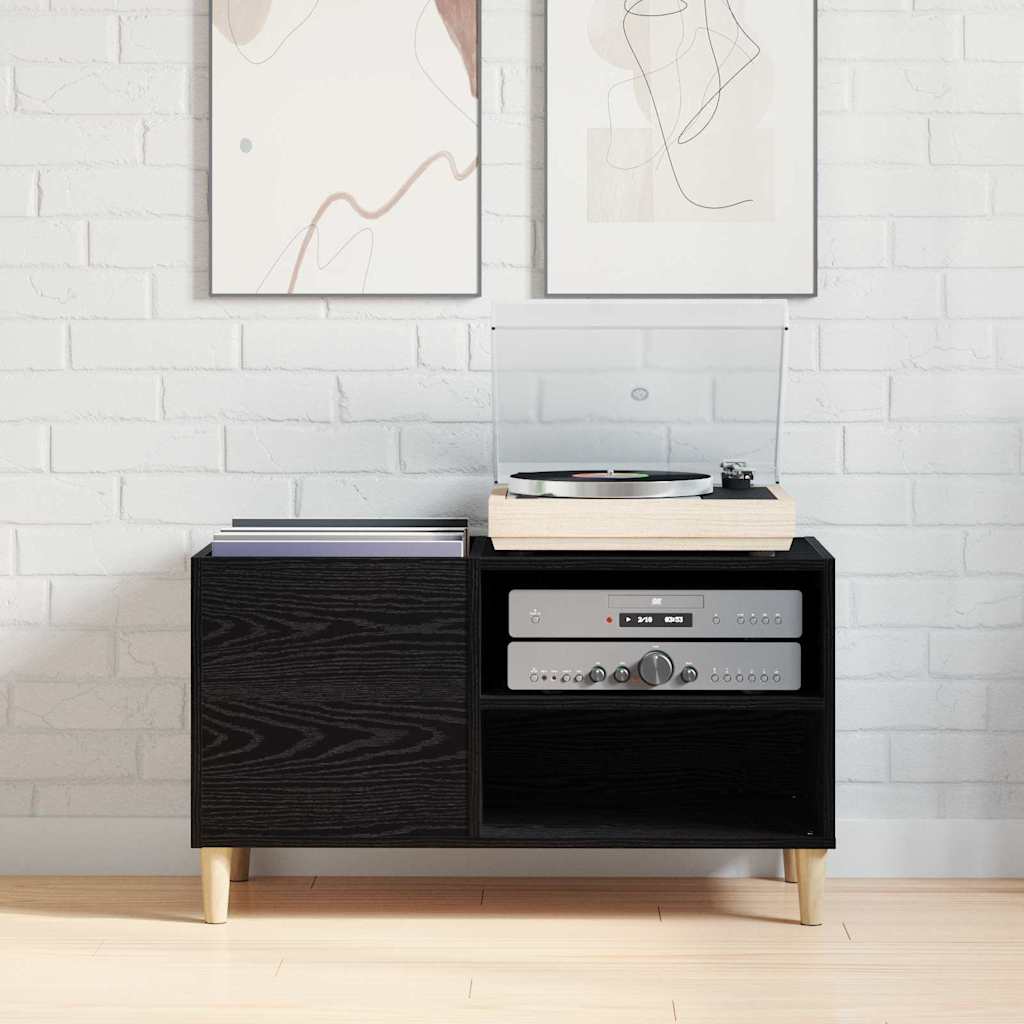 Vinyl Record Cabinet Black Oak Effect 84.5 x 38 x 48 cm