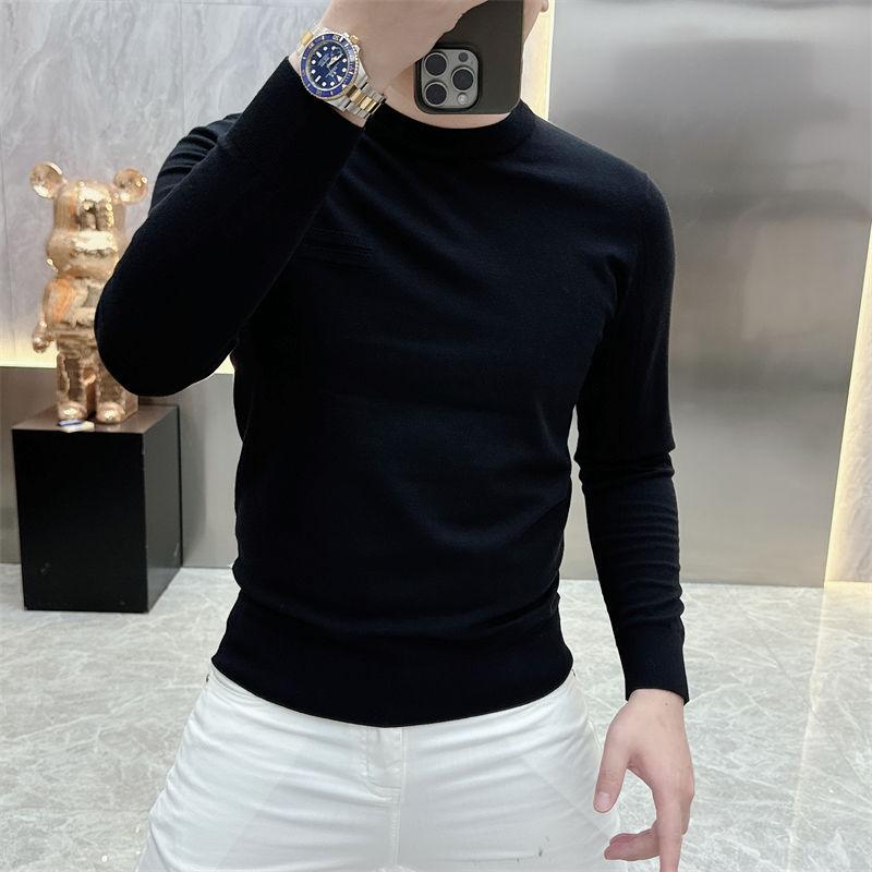 Smart Casual Autumn Winter Sweaters Men O-Neck Solid Patchwork Elastic Fashion Luxury Business Long Sleeve Pullovers Knitted Top