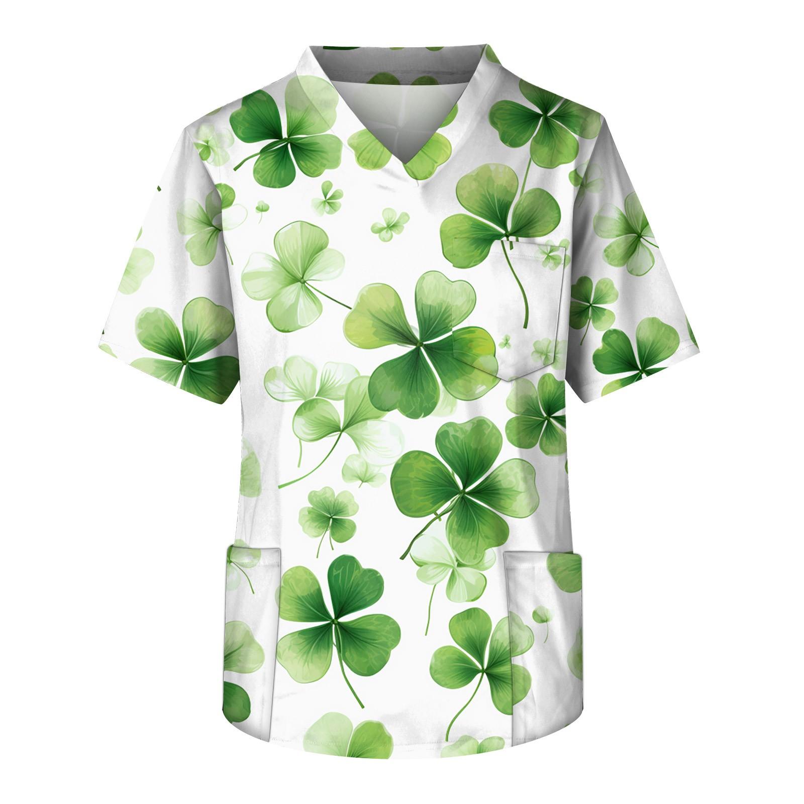 

Мужская рубашка с v-образным вырезом и короткими рукавами St. Топ с принтом «День Святого Патрика» и карманами на груди XL белый