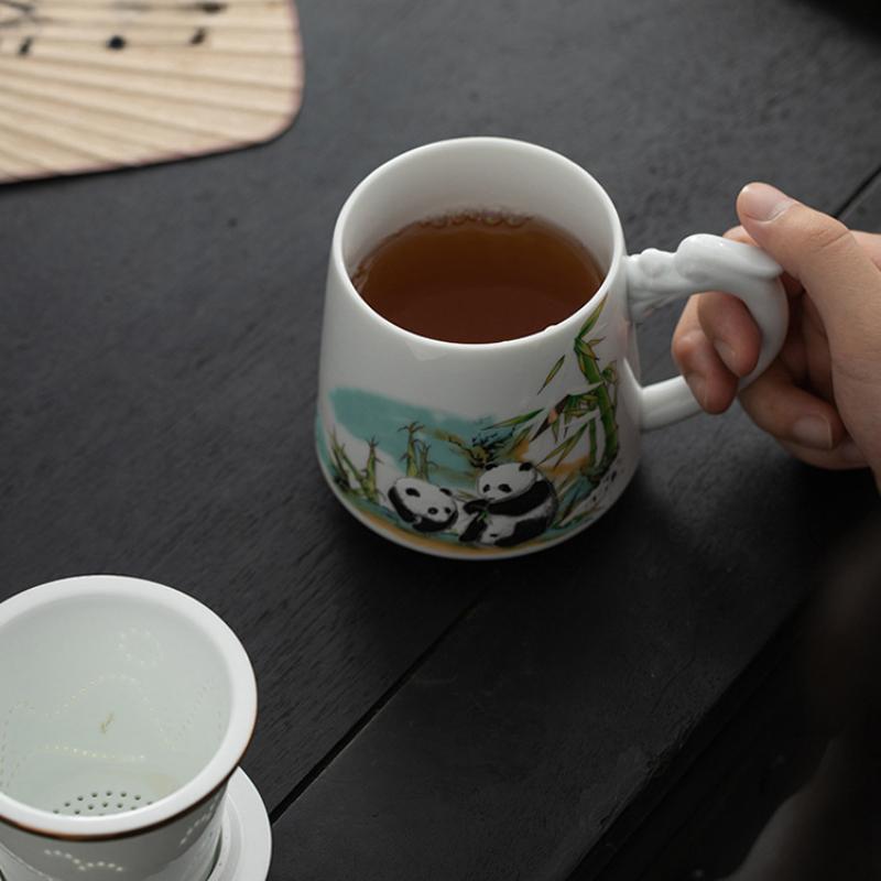 Cute Panda Chinese Kung Fu Tea Sets - Ceramic Tea Pot with Infuser Tea Cup Tea Can Gift Box,Cartoon Panda Tea Set for Business Festival Friend Gifts