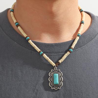 BLINGBAY Kadın Kolye Bohem Retro Etnik Stil Turkuaz Kolye Kişilik Moda Ekleme Ahşap Boncuk Kolye Kız Doğum Günü Hediyesi