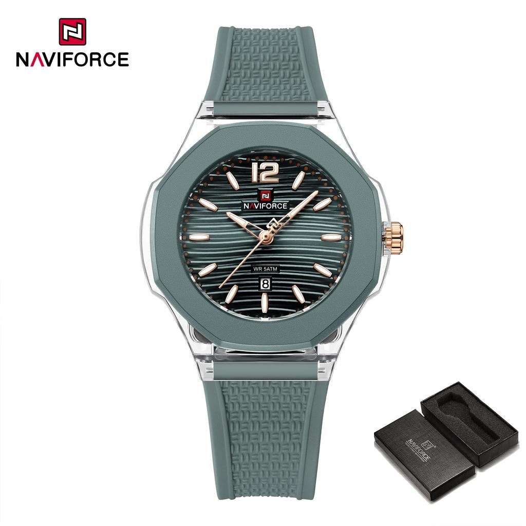 NAVIFORCE Original Women Girls Simple Quartz Watch Date Waterproof Silicone Strap Luminous Hands Lightweight Women Girls Watch Gift NF6109