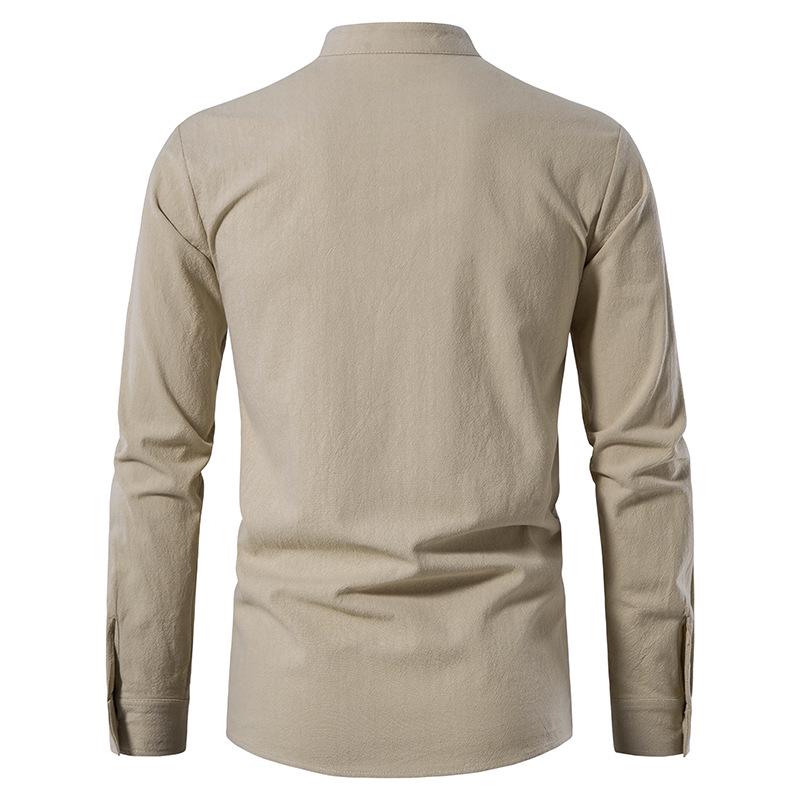 2024 Herren Baumwolle Henley Hippie Lässig Strand Langarm Stehkragen Hemd A275